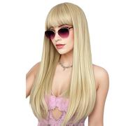 Wear and Go Peluca Larga Y Lisa De 66 Cm Con Flequillo For Mujer, De Cabello Sintético Resistente Al Calor, Ideal For Uso Diario, Fiestas, Halloween Y Cosplay.(Golden)
