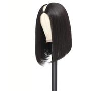Wear and Go Peluca negra con raya en V for mujer, peluca de cabello humano, corte bob corto liso sin pegamento, cabello brasileño Remy(10inch)