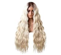 Wear and Go Peluca ondulada larga rubia clara, pelucas de pelo sintético rizado del cuerpo del frente del cordón de HD for el uso diario de las mujeres(32 inch)