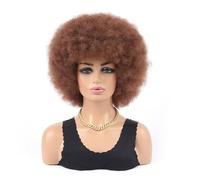 Wear and Go Peluca rizada corta de los años 70, pelucas sintéticas sin pegamento de 8 pulgadas con flequillo, hinchable y esponjosa for mujeres todos los días(30-33)