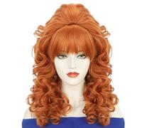 Wear and Go Peluca rizada ondulada larga de mujer naranja de 22 pulgadas, pelucas sintéticas de parte media for uso diario en fiestas de Halloween