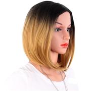 Wear and Go Peluca rubia de 35 cm (14 pulgadas) estilo bob for mujer, con reflejos, raya al medio, línea de cabello de encaje, sintética resistente al calor, ideal for cosplay(Brown)
