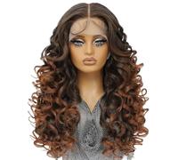 Wear and Go Peluca sintética con encaje frontal de 13x6 for mujer, peluca ondulada y rizada de 24 pulgadas de largo con cabello prearrancado, resistente al calor, for uso diario.(T1B-30)
