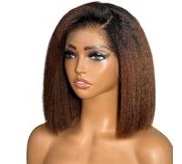 Wear and Go Peluca sintética corta estilo bob yaki, rizada y lisa, con frontal de encaje y todo lo necesario for uso diario.(20inch)