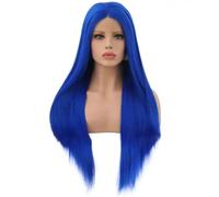 Wear and Go Peluca sintética del frente del cordón azul oscuro recto largo 13x4, pelucas naturales pre desplumadas de la rayita for la mujer(18 inch)