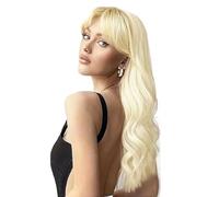 Wear and Go Peluca sintética ondulada de 66 cm (26 pulgadas) con flequillo for mujer, ideal for uso diario y fiestas.(Golden)