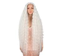 Wear and Go Peluca sintética rizada del frente del cordón de 42 pulgadas pelo ondulado profundo largo pre desplumado, pelucas sin pegamento for las mujeres de la moda(Platinum)