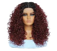 Wear and Go Peluca sintética sin cola del frente del cordón rizado de 20" for las mujeres, pelucas de la parte media del rizo profundo for el uso diario(TT1B-BUG)