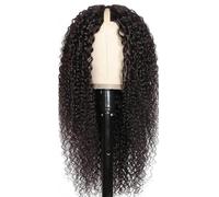 Wear and Go Pelucas brasileñas de cabello humano rizado y ondulado for mujeres negras, con forma de V, encaje frontal sin pegamento, con clip en la mitad de la cabeza.(24inch)