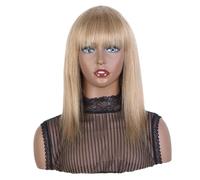 Wear and Go Pelucas de cabello humano con flequillo, peluca sin pegamento con frente de encaje, pelos brasileños rectos de Remy for mujeres(Blonde,26 inch)