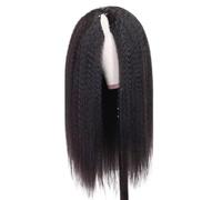 Wear and Go Pelucas de cabello humano con parte en V con cordón, densidad 200, peluca recta rizada negra natural sin pegamento(32 inch)