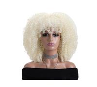 Wear and Go Pelucas de pelo rizado afro de 16 pulgadas con flequillo, fibra sintética suave y esponjosa, sin encaje, for fiesta, cosplay, uso diario(Platinum)