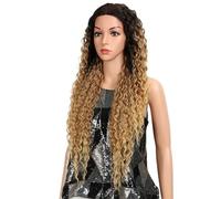 Wear and Go Pelucas delanteras de encaje rizado de 30 pulgadas, peluca sintética de onda de agua larga rubia destacada, línea de cabello pre-desplumado for mujeres negras