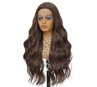 Wear and Go Pelucas delanteras de encaje sintético rizado largo ondulado, peluca sin pegamento de onda del cuerpo de las mujeres, aspecto natural for uso diario 28 pulgadas(Brown)