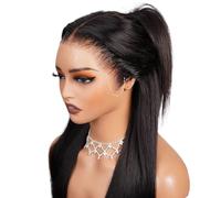 Wear and Go Pelucas delanteras del cordón sin cola del cordón, peluca frontal HD del corte pre desplumado del cabello humano densidad 180, pelos rectos blanqueados(7X5 HD Glueless Wig,30 inch)