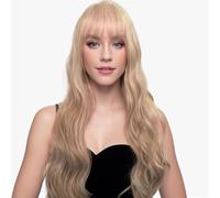 Wear and Go Pelucas rubias con flequillo, peluca de cabello sintético ondulado largo y rizado for mujer for fiesta, cosplay, uso diario