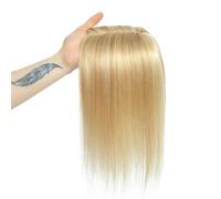 Wear and Go Postizo de cabello humano natural for mujer, base transpirable con 3 clips antideslizantes, 12x13 cm, con flequillo for cabello fino.(P27-613,14inch 35 cm)