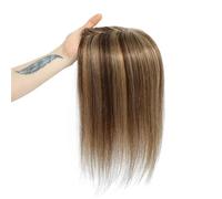 Wear and Go Postizo de cabello humano natural for mujer, base transpirable con 3 clips antideslizantes, 12x13 cm, con flequillo for cabello fino.(Brown Golden,12inch 30 cm)