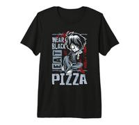 Wear Black Eat Pizza EMO Japanese Sad Anime Boy EMO Camiseta Premium