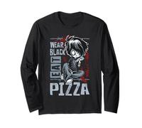 Wear Black Eat Pizza EMO Japanese Sad Anime Boy EMO Manga Larga