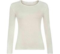 WearAll Camiseta elástica básica de manga larga con cuello redondo para mujer, Color crema, M-L