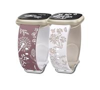 Wearlizer 2 paquetes de pulseras con grabado floral compatible con Fitbit Versa 4/Versa 3/Sense 2/Sense para mujer, pulsera deportiva de silicona de dos colores, blanco/verde leche, rosa/blanco