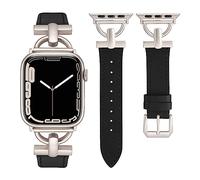 Wearlizer Correa de piel compatible con Apple Watch, 42 mm, 44 mm, 45 mm, 49 mm, para mujer Ultra 2/Ultra iWatch Serie 9, 8, SE, 7, 6, 5, 4, 3, 2, 1, negro/estrella polar