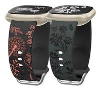 Wearlizer Paquete de 2 correas grabadas florales compatibles con correas Fitbit Versa 3/Versa 4/Sense 2/Sense para mujer, bonita correa deportiva de silicona suave de dos tonos para Versa 3 4 Sense 2,