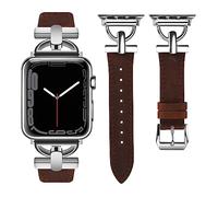 Wearlizer Pulsera de piel compatible con Apple Watch, 41 mm, 38 mm, 40 mm, 42 mm, elegante correa de piel para iWatch Series 11 10 9 8 7 6 5 4 3 SE 3 2 1, marrón nogal/plata