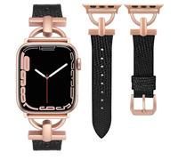 Wearlizer Pulsera de piel compatible con Apple Watch pulsera de 42 mm, 44 mm, 45 mm, 46 mm, 49 mm, elegante correa de piel para iWatch Series 11 10 9 8 7 6 5 4 3 SE/Ultra 3 2 1, lagarto negro/rosa