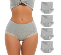 WEASIC Bragas de Algodón para Mujer, Braguitas Altas de Talle Alto, Paquete de 4 Piezas, Colores Surtidos 04, XL