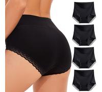WEASIC Bragas Mujer Algodon Bragas Algodon Mujer Braguitas Mujer Bragas 100 de Algodon Bragas de Algodon Bragas Altas Mujer Bragas Mujer Algodon Talle Alto,Paquete de 4 Piezas, Todas Negras,XL