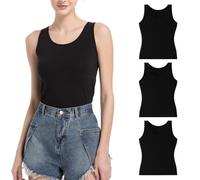 WEASIC Camisetas Tirantes Mujer Camiseta sin Mangas Mujer Camisetas de Tirantes Camiseta Algodon Tank Top Interior Top básica Tops (Paquete de 3, Negro, M)