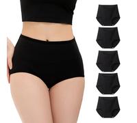 WEASIC Pack Bragas Mujer Algodon Talle Alto Bragas Algodon Mujer 100% Ropa Interior Braguitas algodón 100x100 Cintura Alta cuecas Mulher algodão elásticas (Paquete de 5, Negro, L)