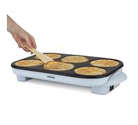 Weasy GOO60 Maquina de Crepes Party, Crepes y Pancakes, 6 Compartimentos, Placa Antiadherente, Celeste, 1500w, 6 Espatulas Madera