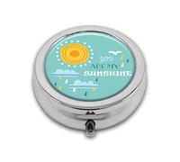 Weather Elements Sun Clouds Rain and You are My Sunshine Lettering Custom Round SilverBox Pocket 2.1" - 3 Compartimentos Box/Pastillero Pocket
