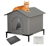 Weatherproof Cat Home with Raised Floor and Mat - Cat House Outside
