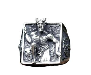 WEAV Anillo Satánico Para Hombres Baphomet Cabra Encabezado Religión Pagana Deidad Joyería Caído Ángel Lucifer Vintage