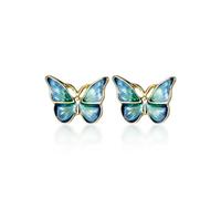 Weav Genuine Fashion 925 Sterling Silver Gold Blue Wing Butterfly Pendientes para mujeres Regalo de joyería de boda para niñas