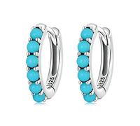 WEAV Hebillas De Oreja De Turquesa Azul Apilable De Plata De Ley 925 para Mujer, Pendientes De Aro Modernos De Moda para Mujer, Joyería Fina