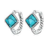 WEAV Hebillas De Oreja Turquesa Cuadradas Azules De Plata De Ley 925 para Mujer, Pendientes De Aro Torcido De Estilo Simple para Mujer, Joyería Fina