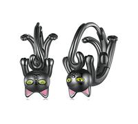 WEAV Pendientes De Aro De Plata De Ley 925 con Hebillas De Oreja De Gato Negro Encantador, Bonitos Pendientes De Aro De Animales, Oro Negro para Mujer, Regalo De Joyería Fina
