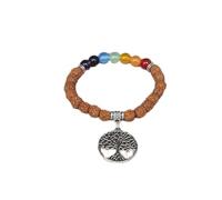 WEAV Rudraksha Bodhi Cuentas De Madera Budista Siete Chakra Pulsera Árbol De La Vida Yoga Curación Reiki Pray Mala Pulsera