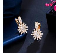 WEAV Zircons Elegante Completo Micro Pavimentado Cubic Zirconia Piedra 585 Flor De Oro Pequeños Pendientes De Aro para Mujer Joyería Regalo