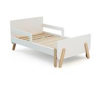 WEBABY - Cama infantil convertible de madera 80x140/165/190 PIRATE - Blanco, Cama convertible en 3 longitudes, Somier de láminas, barreras anticaída, compacta