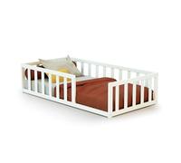 AT4 - Cama infantil en el suelo madera - Blanco - 70 x 140-144 x 75 x 35 cm