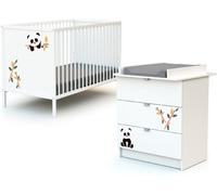 Webaby Cama y cambiador para bebé panda madera blanco alba