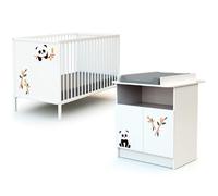 WEBABY - Cuna bebé y cómoda cambiador Panda madera ALBA - Blanco - 60 x 120