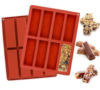 webake 2 Molde de barras energéticas de granola de cereales de chocolate, 8 cavidades, molde rectangular grande de silicona para hornear para jabón de pastel de pudín de pastel de queso y brownie