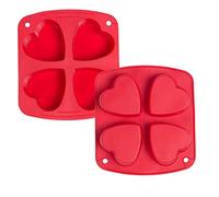 webake 2 Piezas Moldes de Repostería de Silicona en Forma de Corazón Pastel Antiadherente Molde para Hornear Para 4 Magdalenas Brownies Pastel Pudding